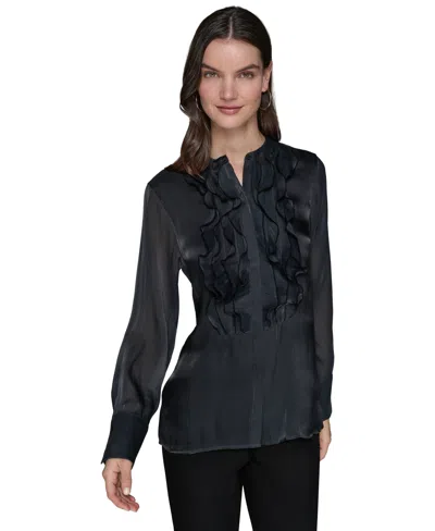 Karl Lagerfeld Ruffled-front Organza Blouse In Black