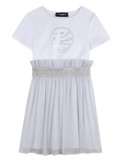 Karl Lagerfeld Kids' Ruffled Logo Dress In White