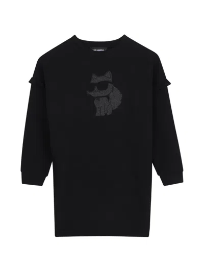 Karl Lagerfeld Kids' Ruffled Long-sleeve Dress In Black