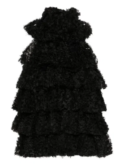 Karl Lagerfeld Ruffled Mesh Blouse In Black