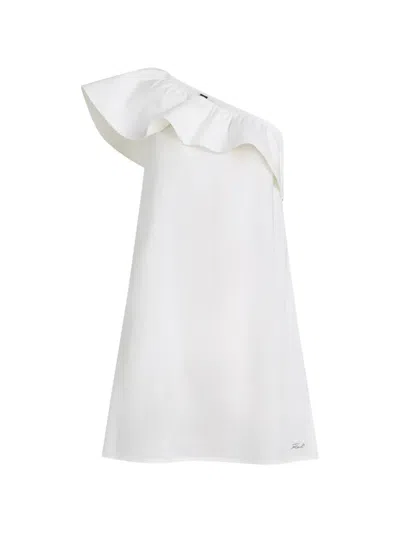 Karl Lagerfeld Ruffled One-shoulder Beach Dress In White
