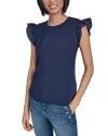 Karl Lagerfeld Ruffled Solid Top In Blue