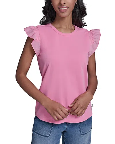 Karl Lagerfeld Ruffled Solid Top In Pink