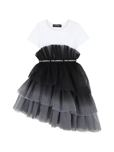 Karl Lagerfeld Kids' Ruffled Tiered Dress In Black