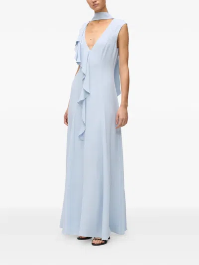 Karl Lagerfeld Ruffled V-neck Maxi Dress In Blue