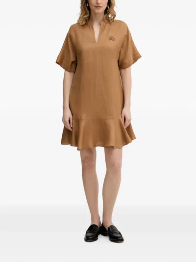 Karl Lagerfeld Ruffled-hem V-neck Mini Dress In Brown