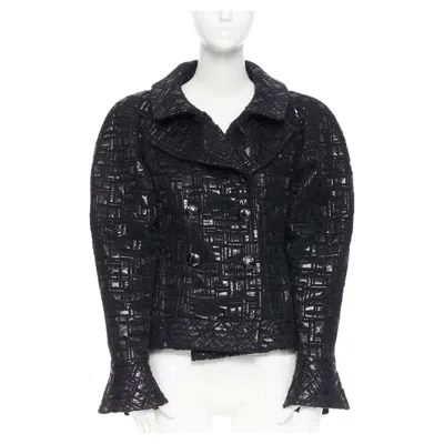 Pre-owned Karl Lagerfeld Runway Chanel 13a Cyber Tweed Bomber Sleeve Double Breasted Black Jacket Fr36