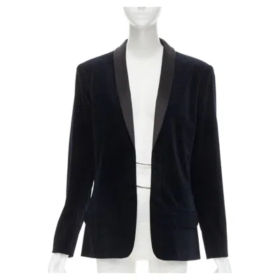 Pre-owned Karl Lagerfeld Runway Chanel 18a Paris Hamburg Metier D'art Navy Velvet Tuxedo Blazer Fr46 In Blue