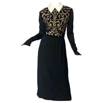 Pre-owned Karl Lagerfeld Runway Fall 1988 Black Gold Embroidered Vintage 80s Gown Dress