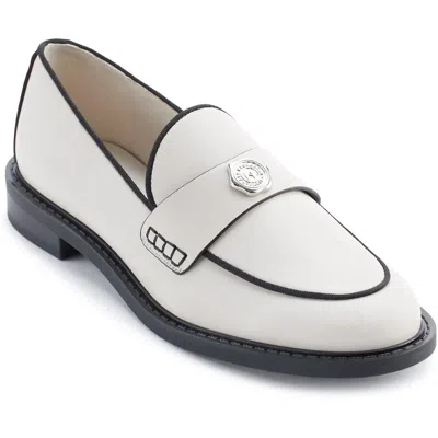 Karl Lagerfeld Rylyn Womens Contrast Trim Faux Leather Loafers In Silver