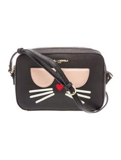 Pre-owned Karl Lagerfeld Saffiano Leather Shoulder Bag In Black