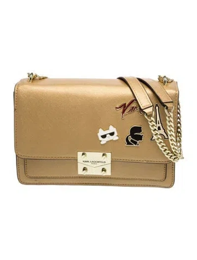 Pre-owned Karl Lagerfeld Saffiano Leather Shoulder Bag In Gold