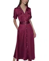 Karl Lagerfeld Satin Belted Midi Shirtdress In Purple
