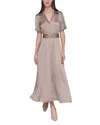 Karl Lagerfeld Satin Belted Midi Shirtdress In Gray
