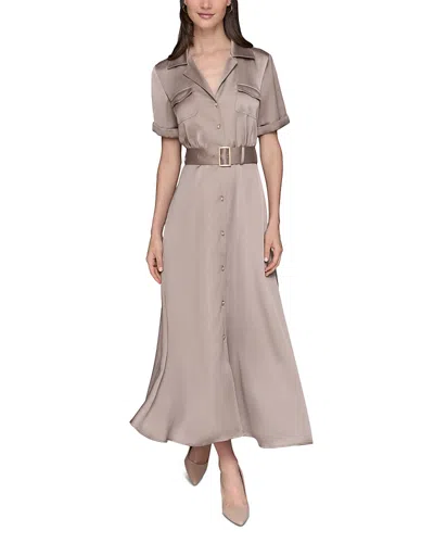 Karl Lagerfeld Satin Belted Midi Shirtdress