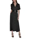 Karl Lagerfeld Satin Belted Midi Shirtdress In Black