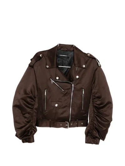 Karl Lagerfeld Satin Biker Jacket In Brown
