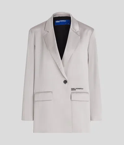 Karl Lagerfeld Satin Blazer In Gray