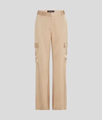 Karl Lagerfeld Satin Cargo Pants In Neutral