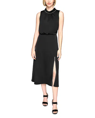 Karl Lagerfeld Satin Crepe Mock Neck Midi Dress In Black