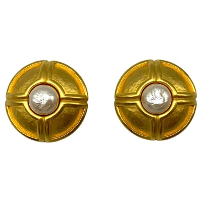 Pre-owned Karl Lagerfeld Satin Gold And Pearl Earrings In Multi