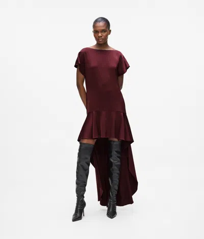 Karl Lagerfeld Satin Open Back Dress In Burgundy