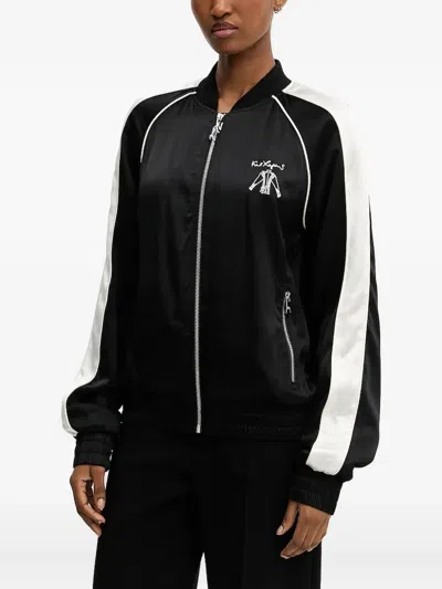 Karl Lagerfeld Satin-panelled Embroidered Jacket In Black