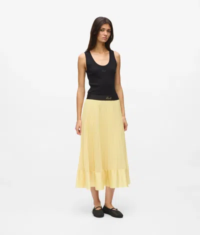 Karl Lagerfeld Satin Pleated Skirt In Yellow