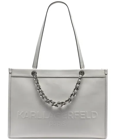 Karl Lagerfeld Savoie Large Leather Tote In White,silver