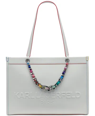 Karl Lagerfeld Savoie Large Leather Tote In Winter White Multi