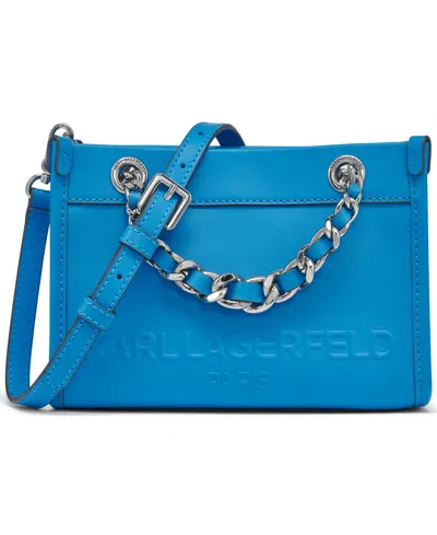 Karl Lagerfeld Savoie Leather Small Crossbody Bag In Pathalo Blue