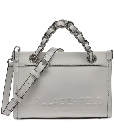 Karl Lagerfeld Savoie Small Leather Crossbody In White,silver