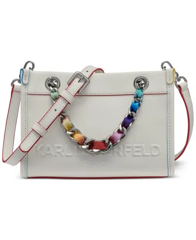 Karl Lagerfeld Savoie Small Leather Crossbody In Winter White Multi