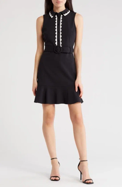 Karl Lagerfeld Scallob Belted Shirtdress In Black Soft White