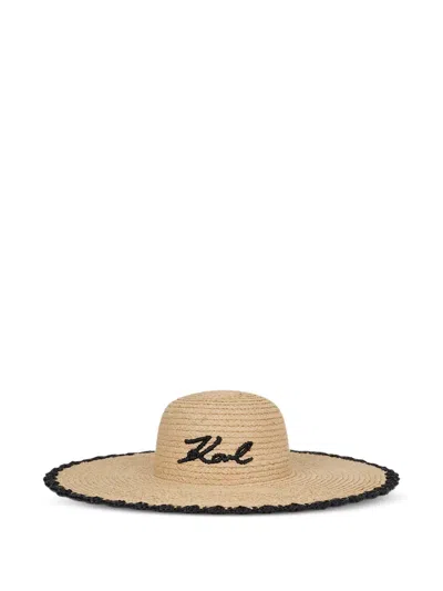 Karl Lagerfeld Scallop-edge Sun Hat In Neutral