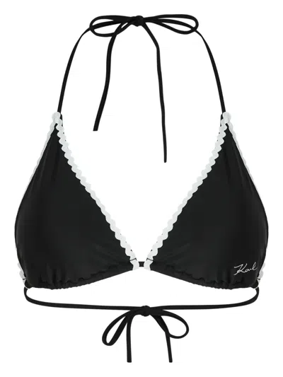 Karl Lagerfeld Scallop-trim Bikini Top In Black