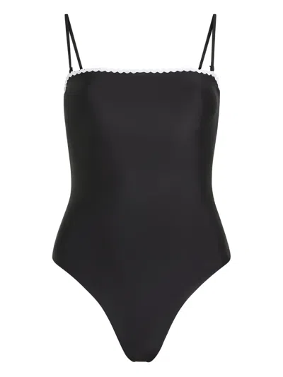 Karl Lagerfeld Scallop-trim Swimsuit In Black
