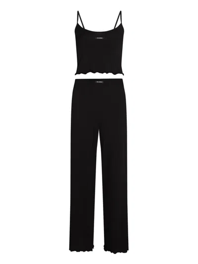 Karl Lagerfeld Scalloped Pyjama Set In Black