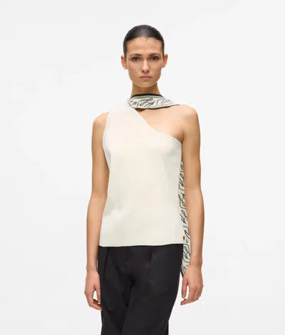 Karl Lagerfeld Scarf Print Knit Top In White