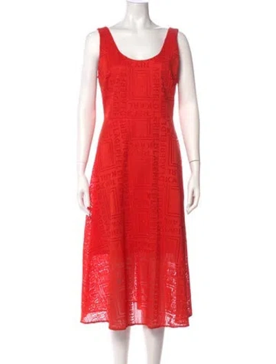 Pre-owned Karl Lagerfeld Scoop Neck Midi Length Dress In Orange