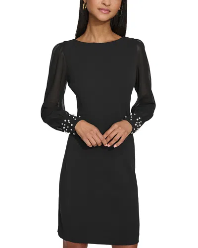 Karl Lagerfeld Scuba Crepe Chiffon Sleeve Sheath Dress In Black