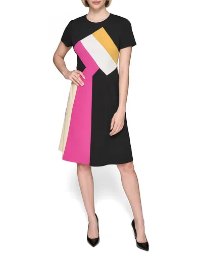 Karl Lagerfeld Scuba Crepe Colorblocked A-line Dress In Black