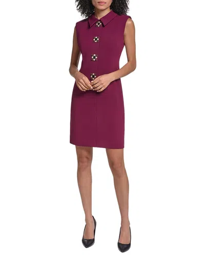 Karl Lagerfeld Paris Crystal Button Scuba Crepe Sheath Minidress In Burgundy