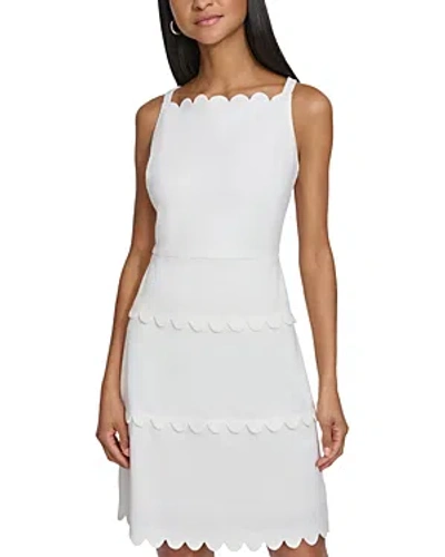 Karl Lagerfeld Women's Scalloped-trim Sheath Dress In Soft White