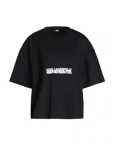 Karl Lagerfeld Seasonal Logo Boxy T-shirt Woman T-shirt Black Size L Organic Cotton