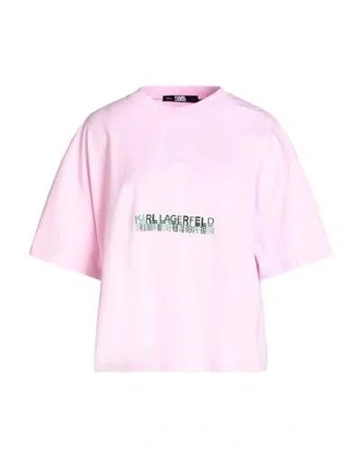 Karl Lagerfeld Seasonal Logo Boxy T-shirt Woman T-shirt Pink Size L Organic Cotton