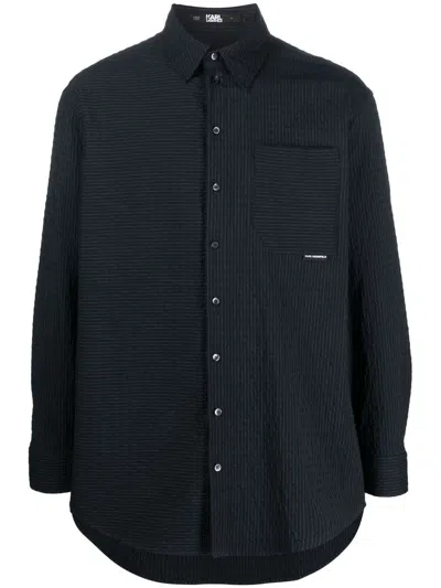 Karl Lagerfeld Seersucker Pinstripe Shirt In Black