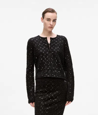Karl Lagerfeld Sequin Cardigan In Black