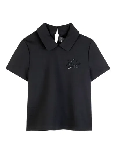 Karl Lagerfeld Kids' Sequin Collared Top In Black