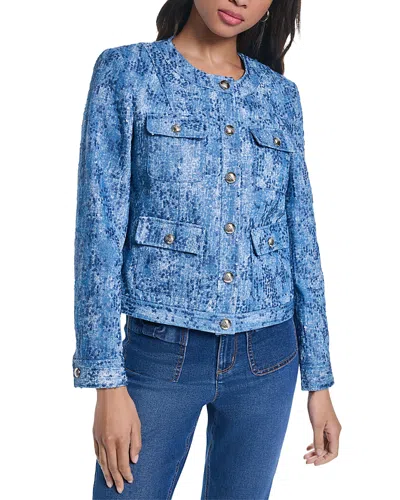 Karl Lagerfeld Sequin Denim Collarless Jacket In Blue